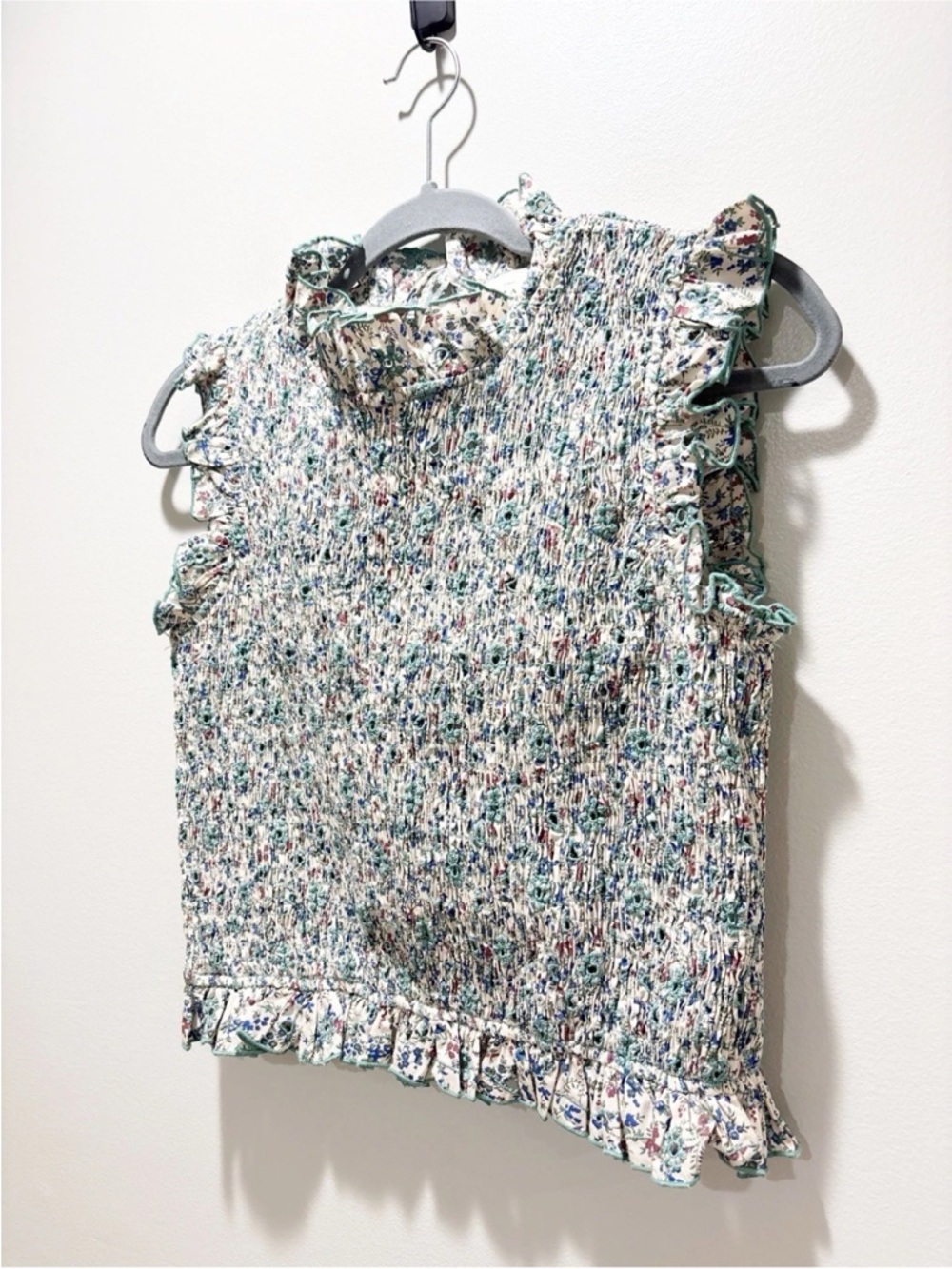 Sezane NEW Samona Blouse Smocked Ruffle Sleeveless Ostuni Floral Cottagecore 8 - Picture 4 of 7